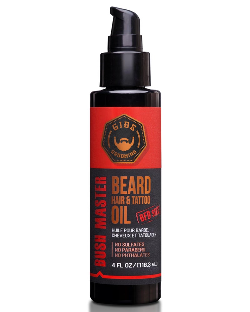 GIBS Grooming Bush Master Beard, Hair & Tattoo Oil- All-Natural with Nutmeg, Leather, Vanilla & Musk Scent- Softens & Strengthens Beard Growth, Moisturizes Skin, 4 Oz. - Image 1